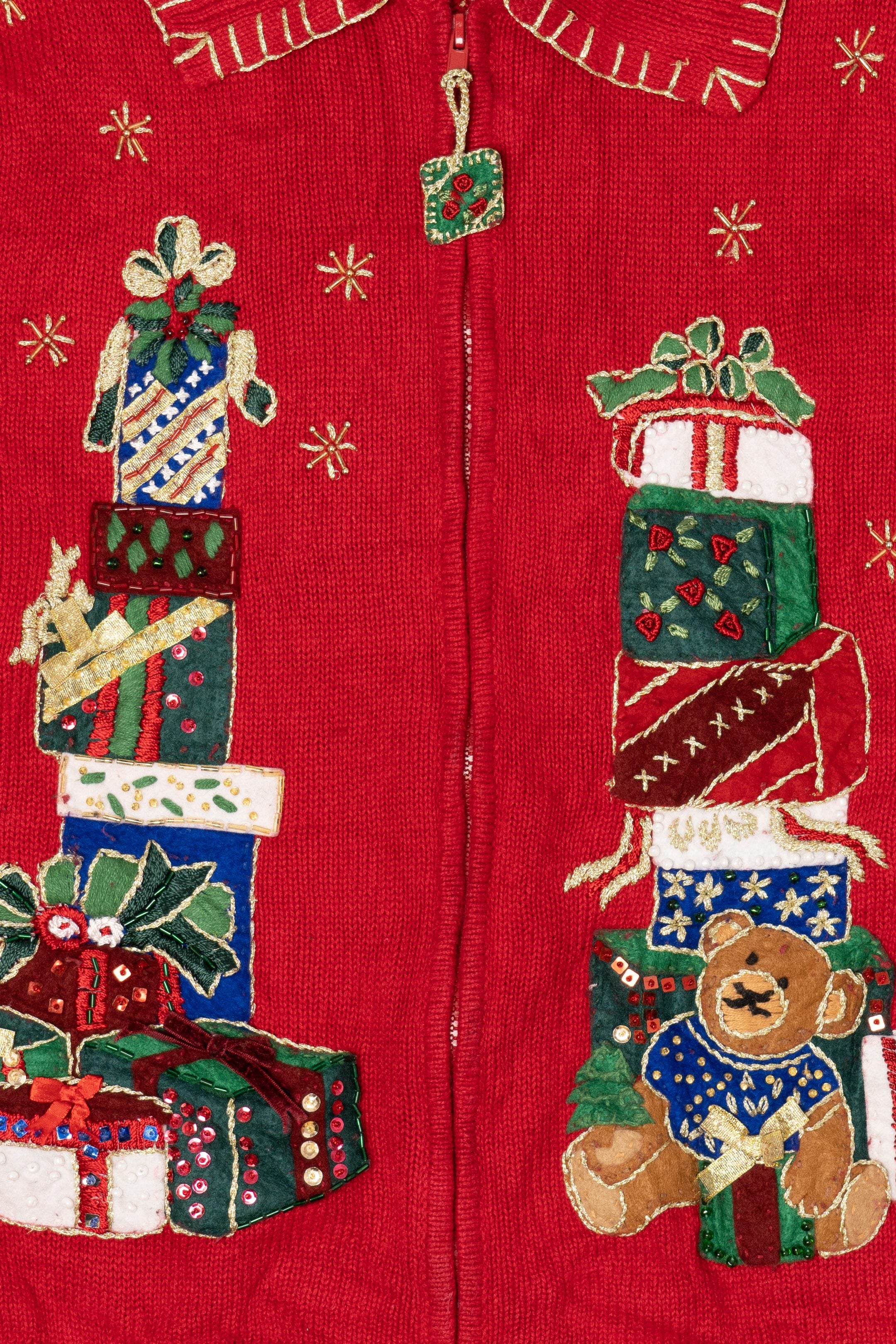 Vintage Red Tiara International Presents Ugly Christmas Cardigan (2000s)