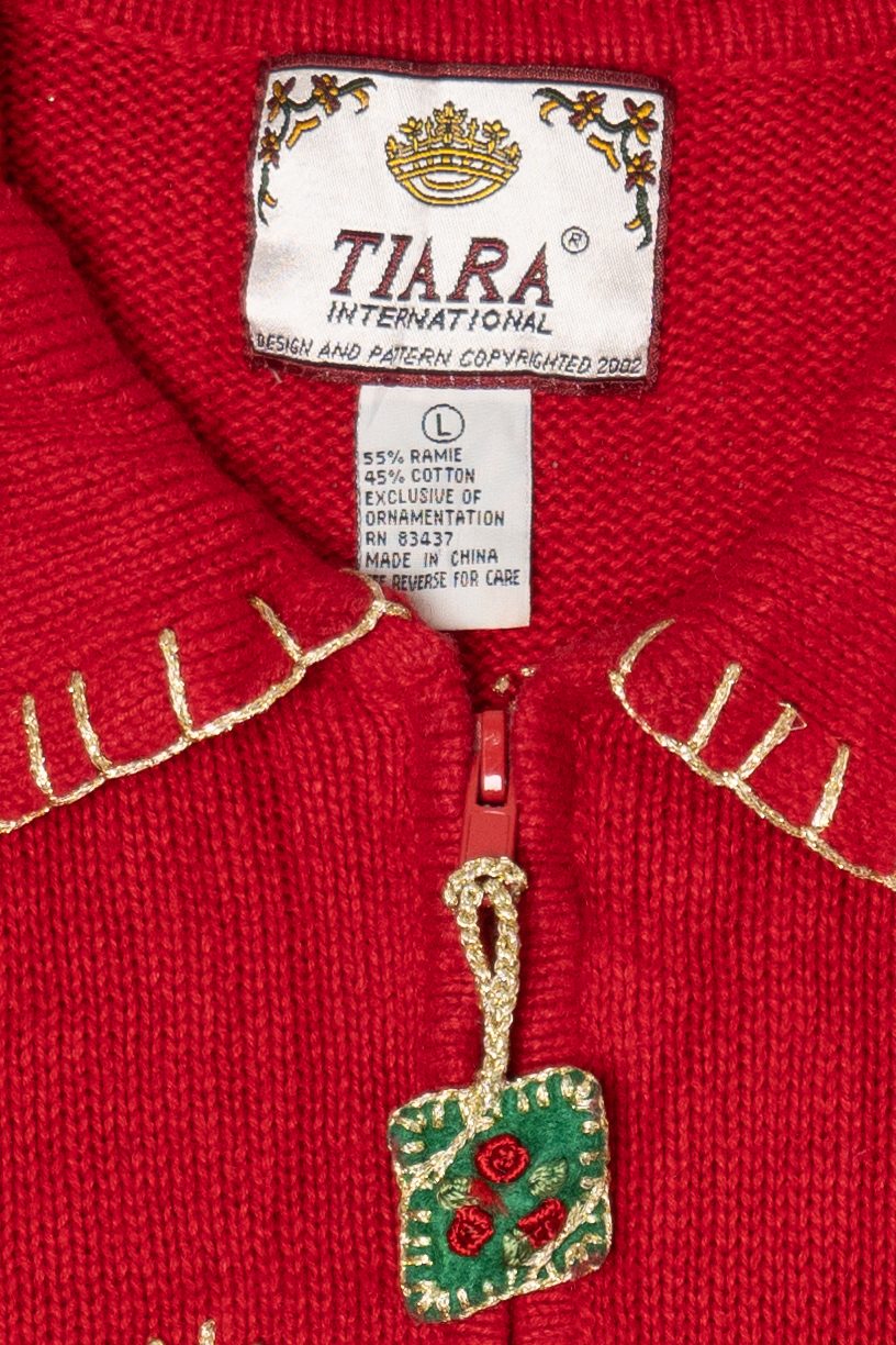Vintage Red Tiara International Presents Ugly Christmas Cardigan (2000s)