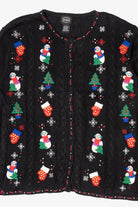 Vintage Black Designers Studio Original Snowmen Ugly Christmas Cardigan (1990s)