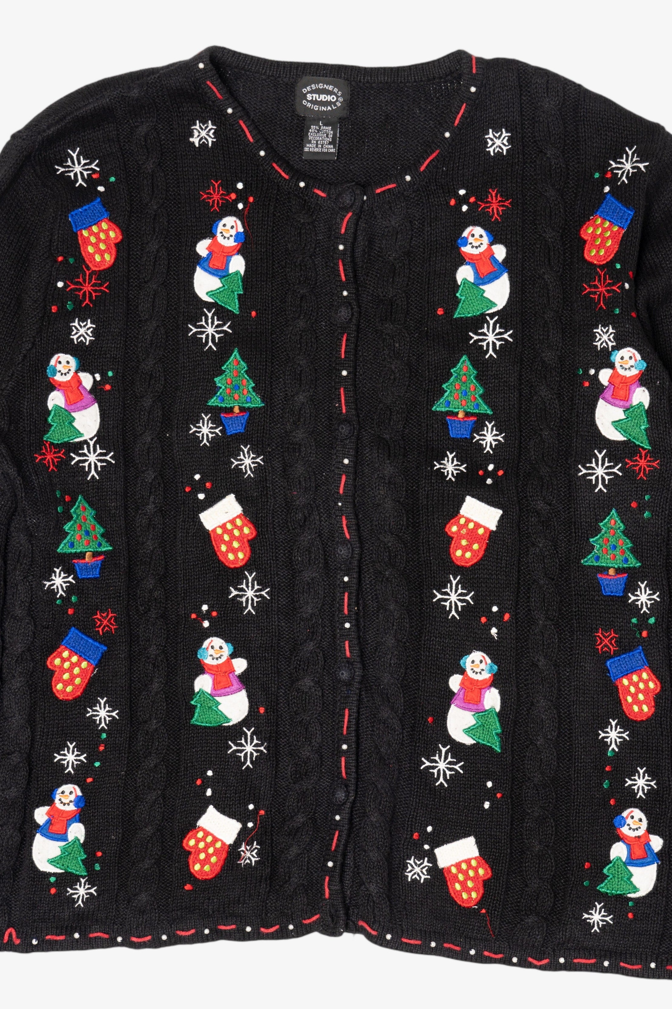 Vintage Black Designers Studio Original Snowmen Ugly Christmas Cardigan (1990s)