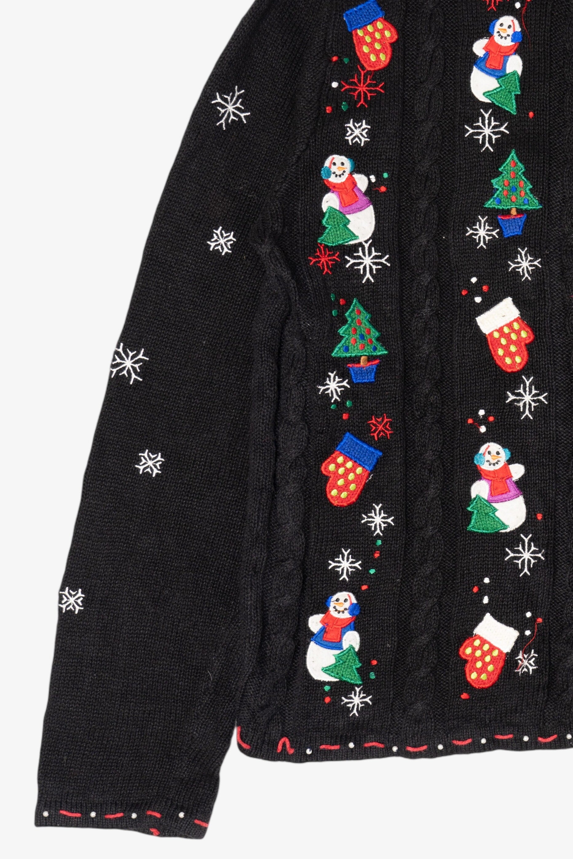 Vintage Black Designers Studio Original Snowmen Ugly Christmas Cardigan (1990s)