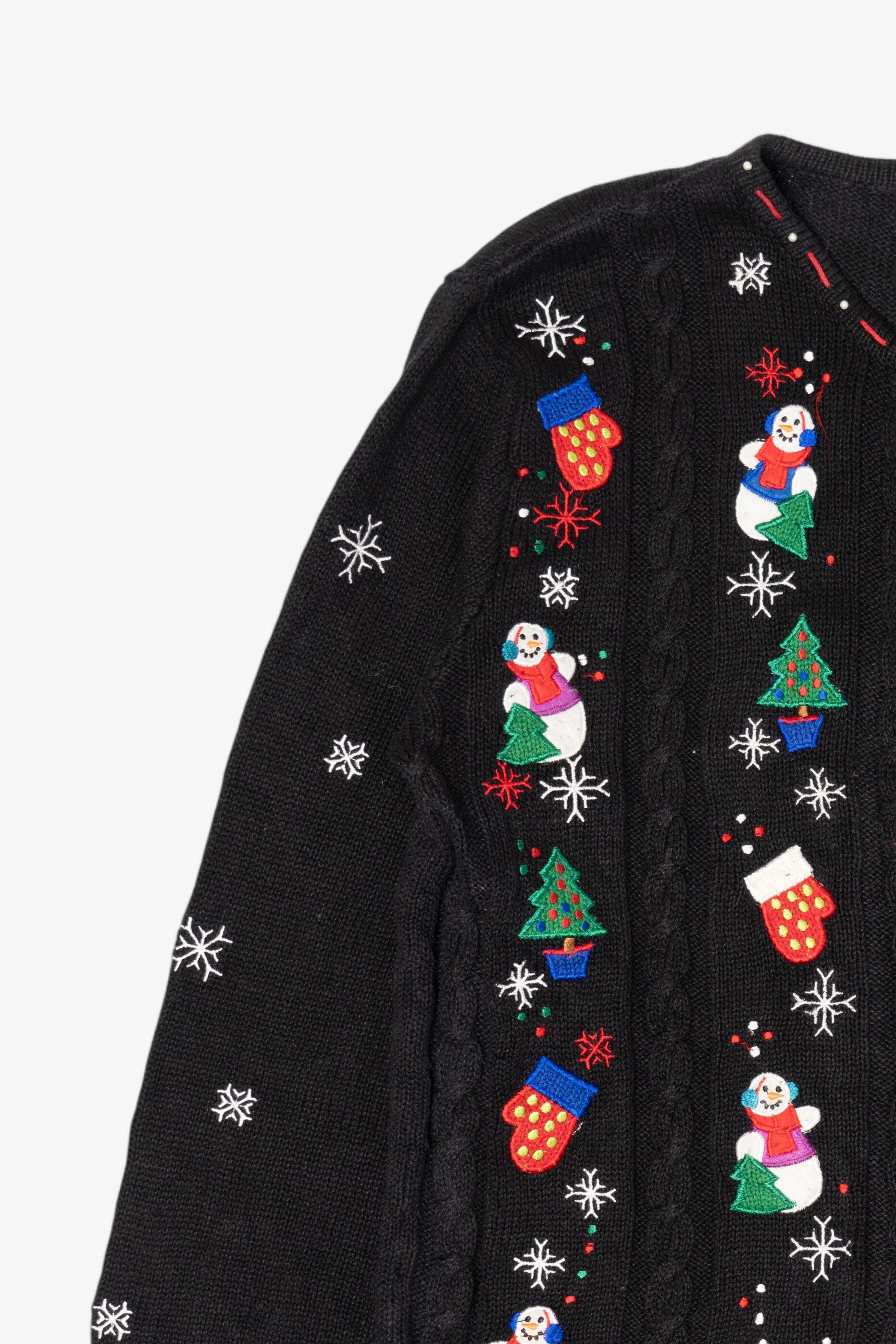 Vintage Black Designers Studio Original Snowmen Ugly Christmas Cardigan (1990s)