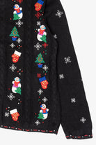 Vintage Black Designers Studio Original Snowmen Ugly Christmas Cardigan (1990s)