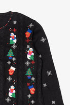 Vintage Black Designers Studio Original Snowmen Ugly Christmas Cardigan (1990s)