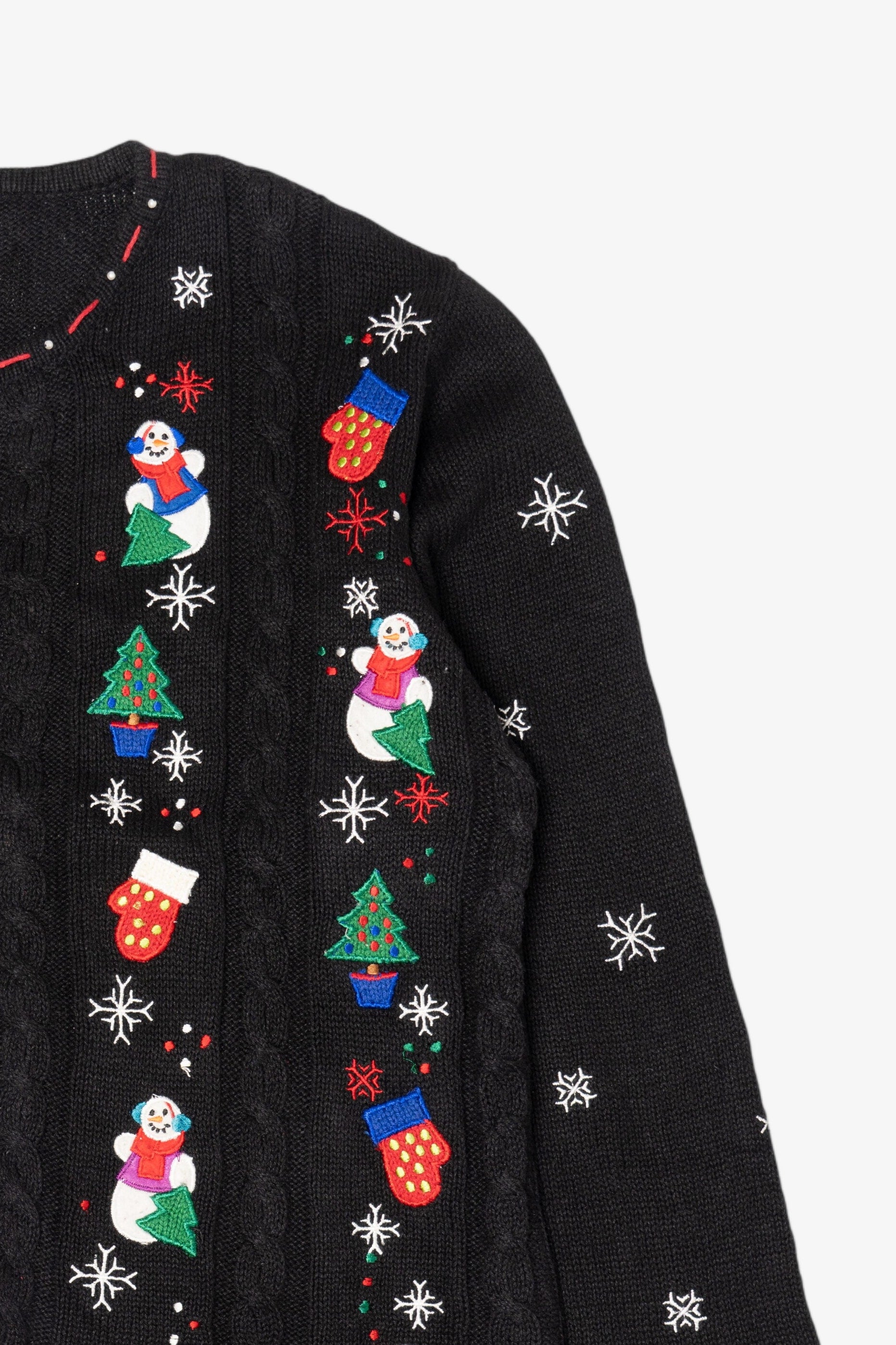 Vintage Black Designers Studio Original Snowmen Ugly Christmas Cardigan (1990s)