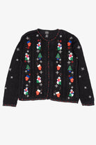 Vintage Black Designers Studio Original Snowmen Ugly Christmas Cardigan (1990s)
