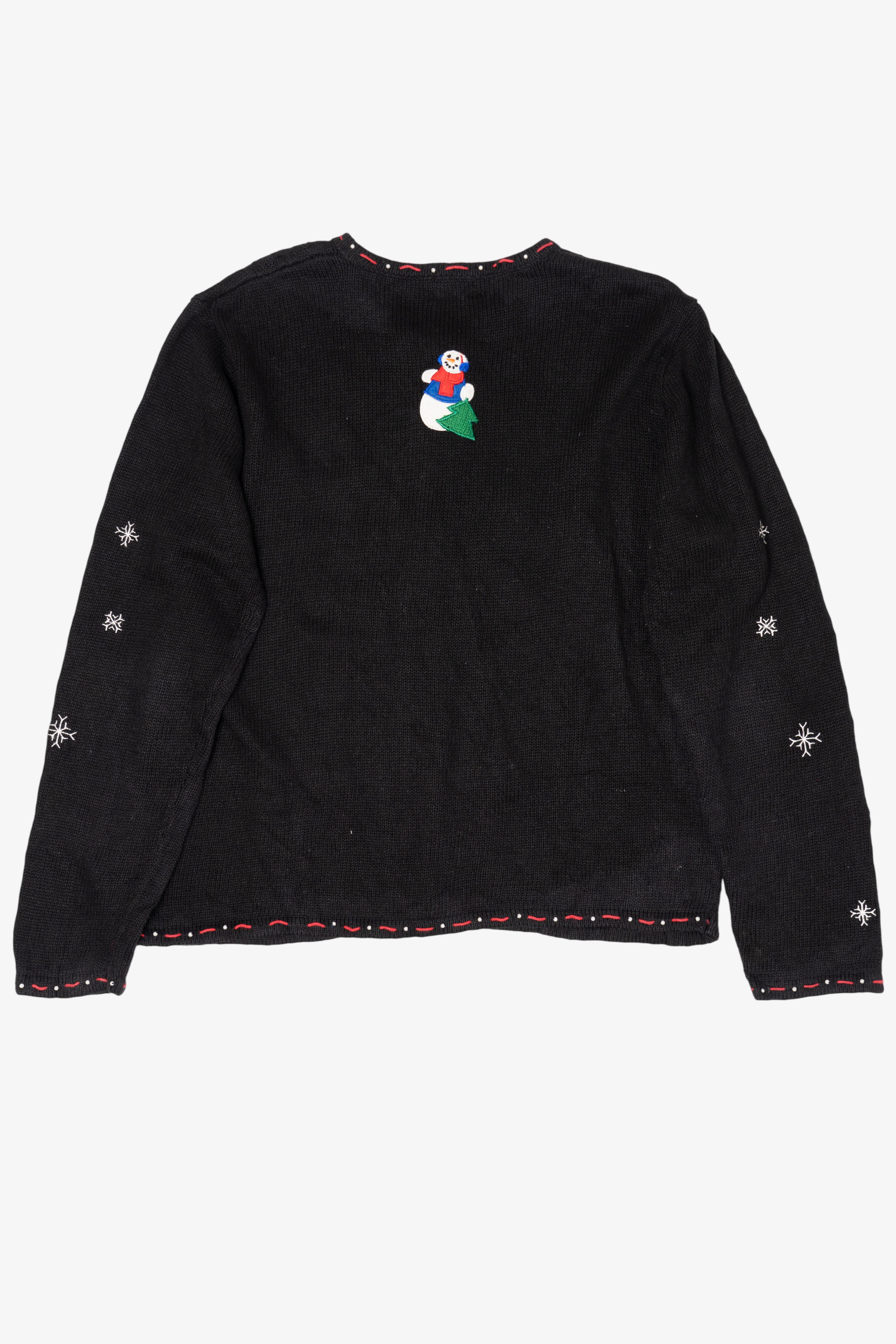Vintage Black Designers Studio Original Snowmen Ugly Christmas Cardigan (1990s)