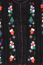 Vintage Black Designers Studio Original Snowmen Ugly Christmas Cardigan (1990s)