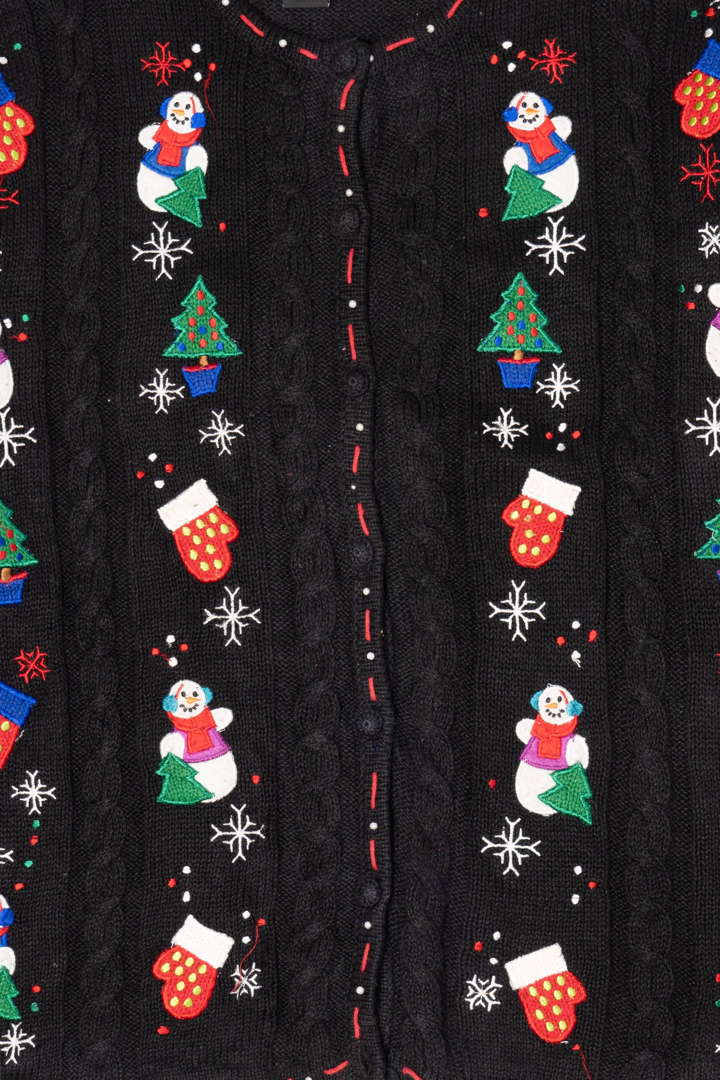 Vintage Black Designers Studio Original Snowmen Ugly Christmas Cardigan (1990s)