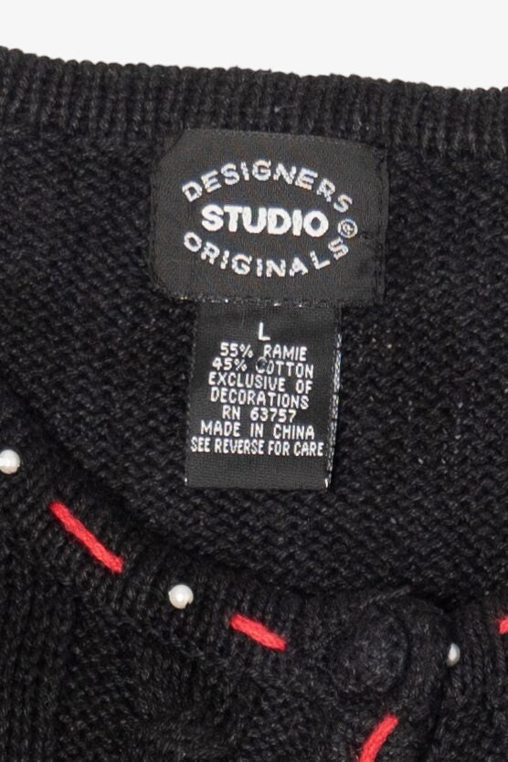 Vintage Black Designers Studio Original Snowmen Ugly Christmas Cardigan (1990s)