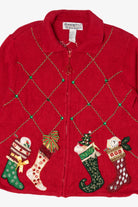 Vintage Red Heirloom Collectible Stockings Christmas Cardigan (2000s)