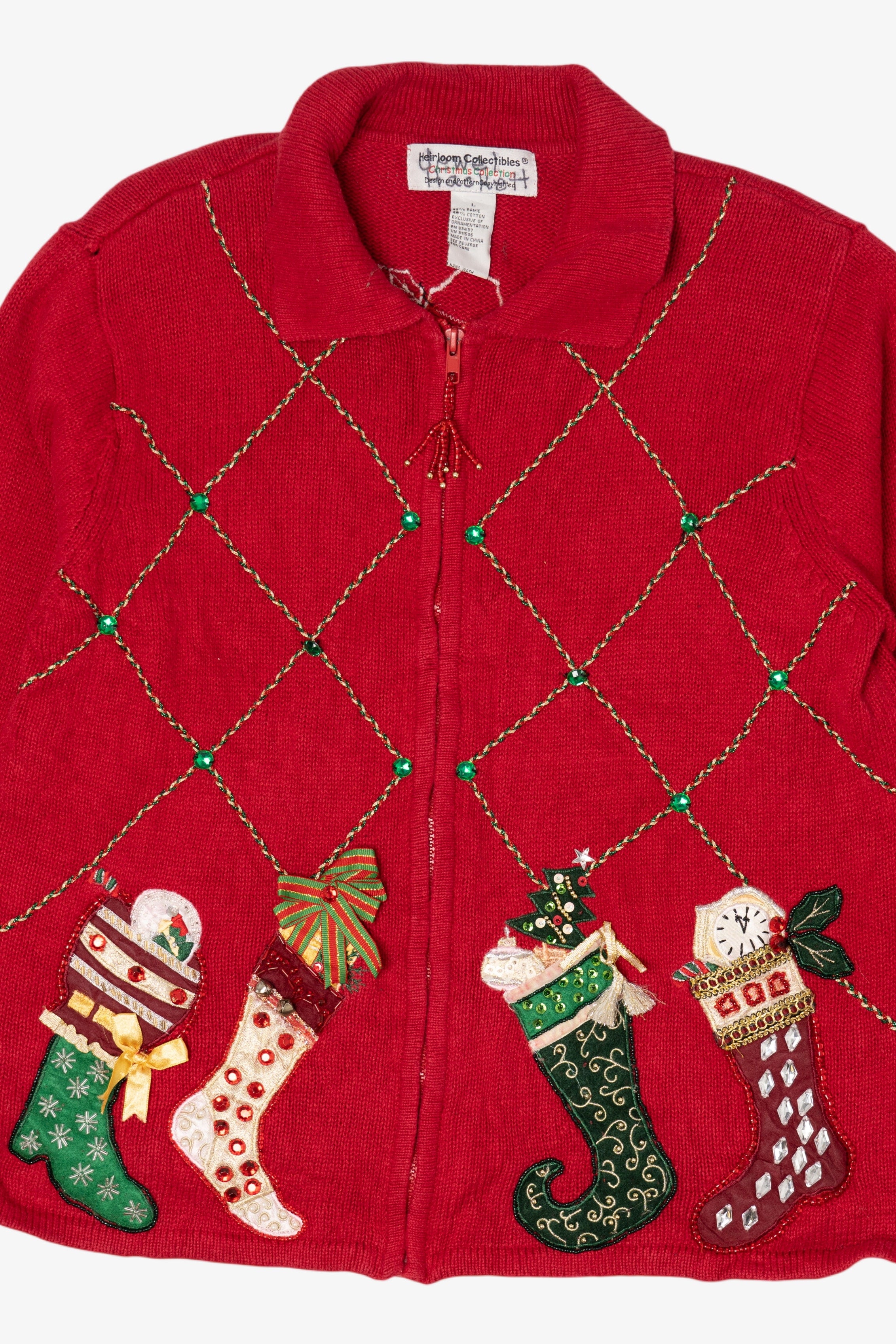 Vintage Red Heirloom Collectible Stockings Christmas Cardigan (2000s)