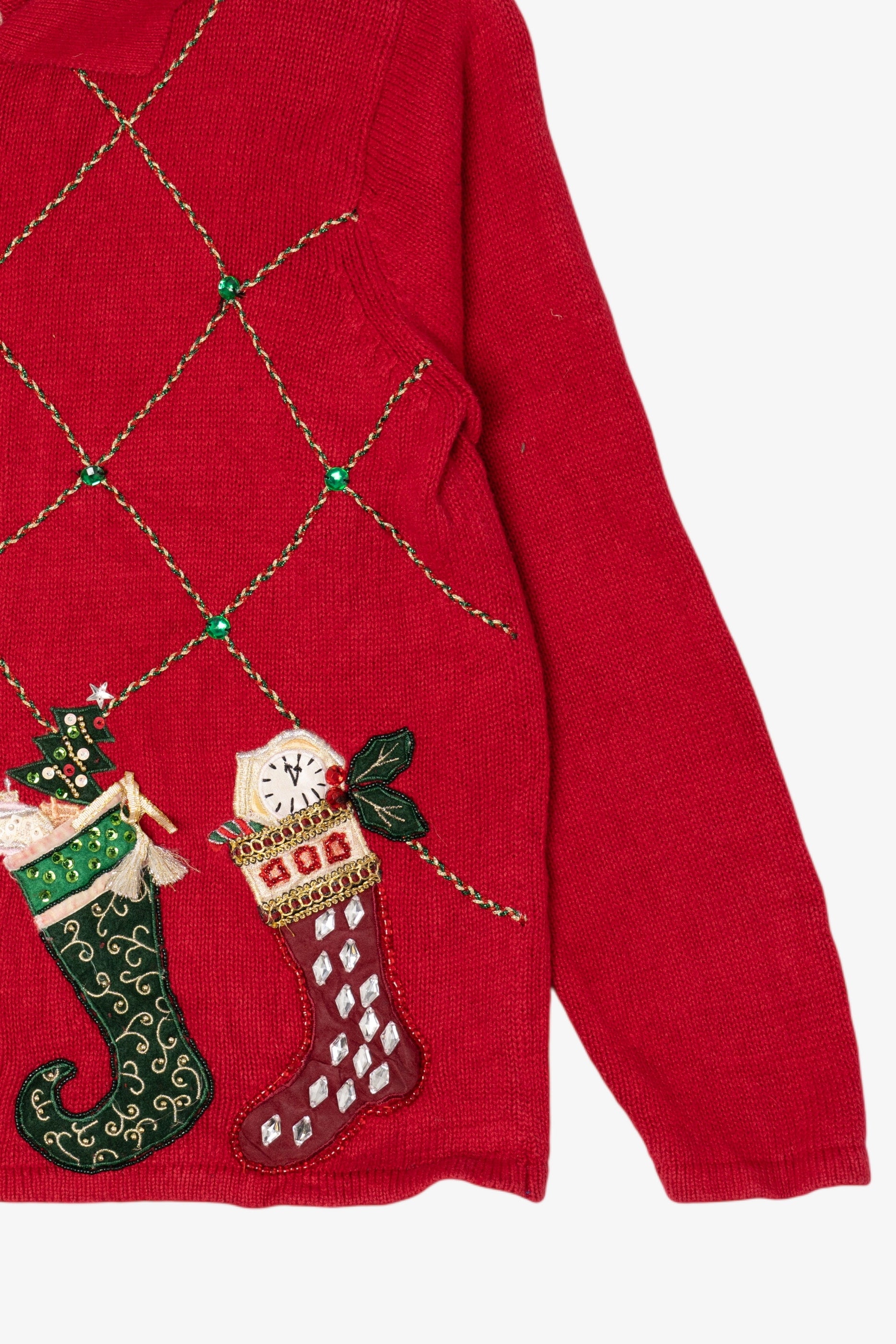 Vintage Red Heirloom Collectible Stockings Christmas Cardigan (2000s)