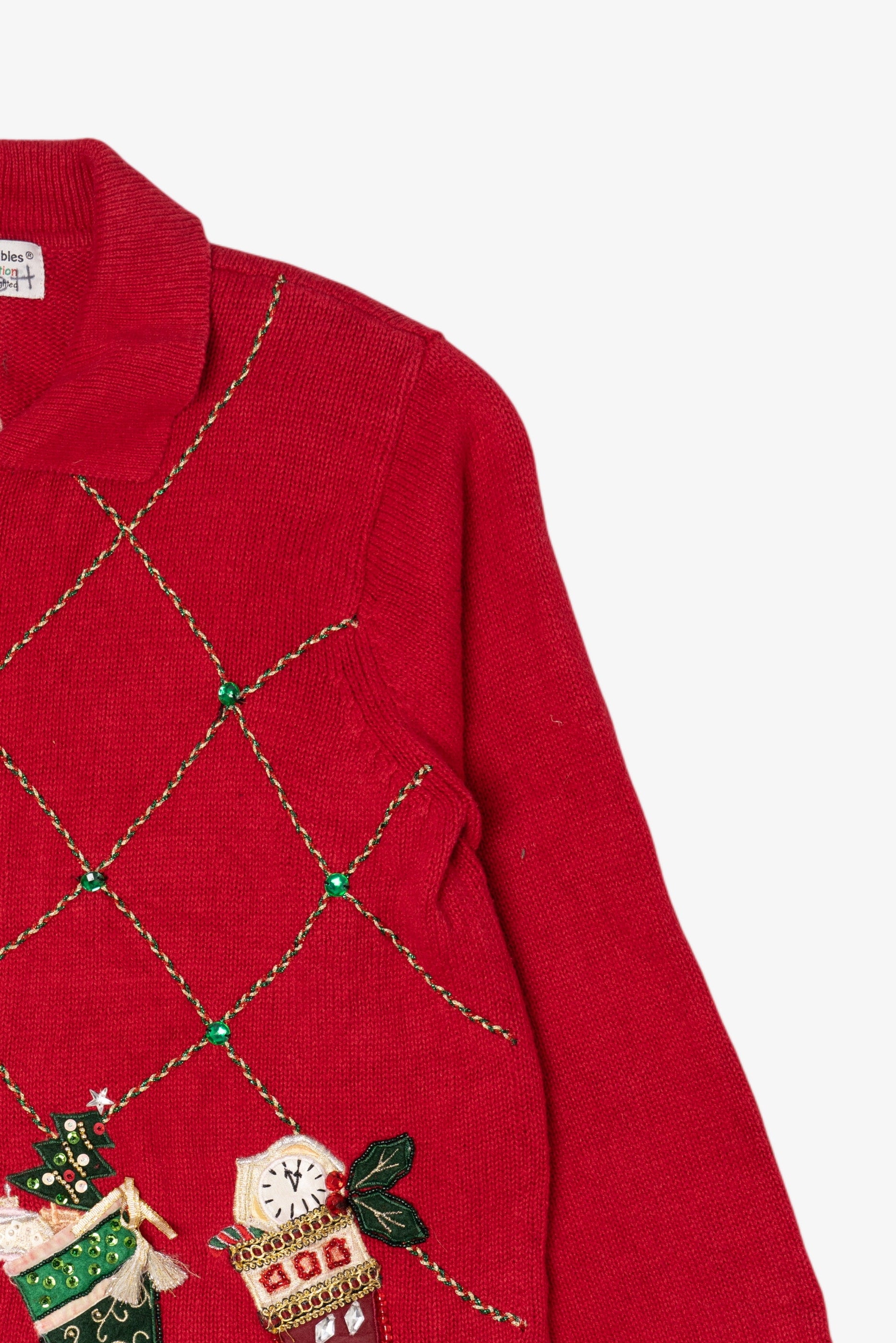 Vintage Red Heirloom Collectible Stockings Christmas Cardigan (2000s)