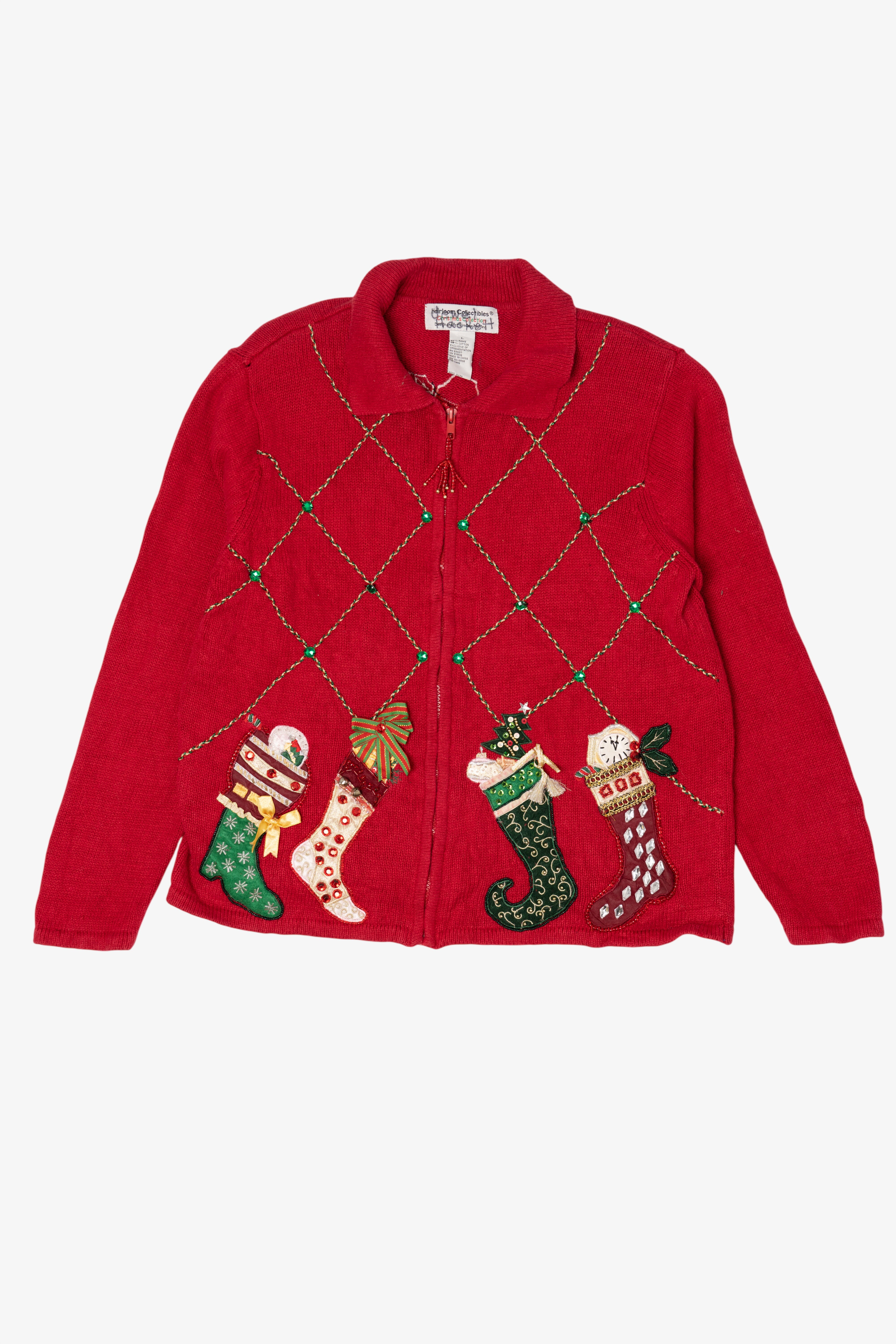 Vintage Red Heirloom Collectible Stockings Christmas Cardigan (2000s)