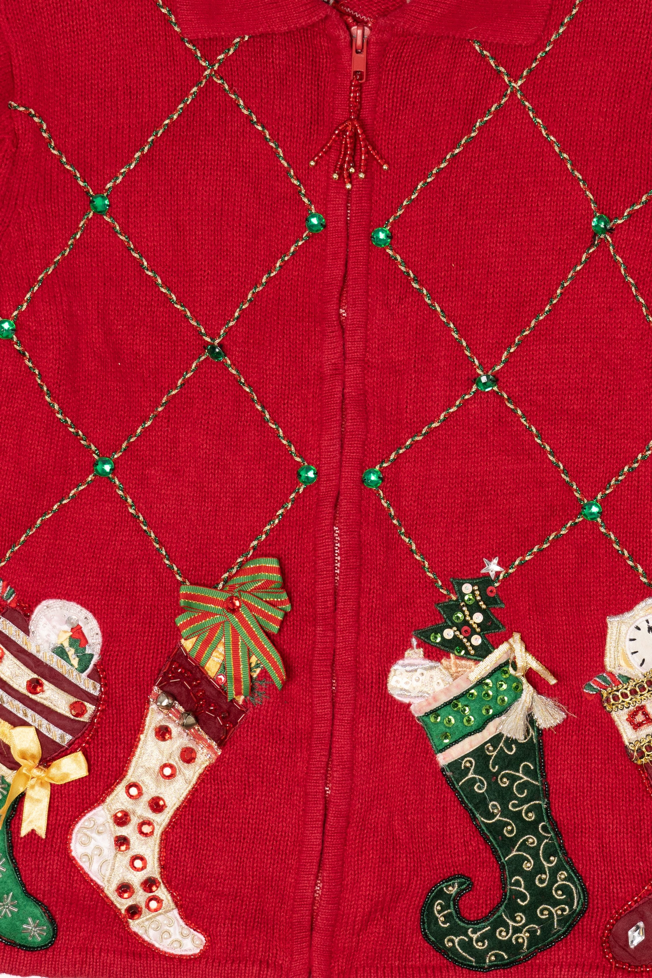 Vintage Red Heirloom Collectible Stockings Christmas Cardigan (2000s)