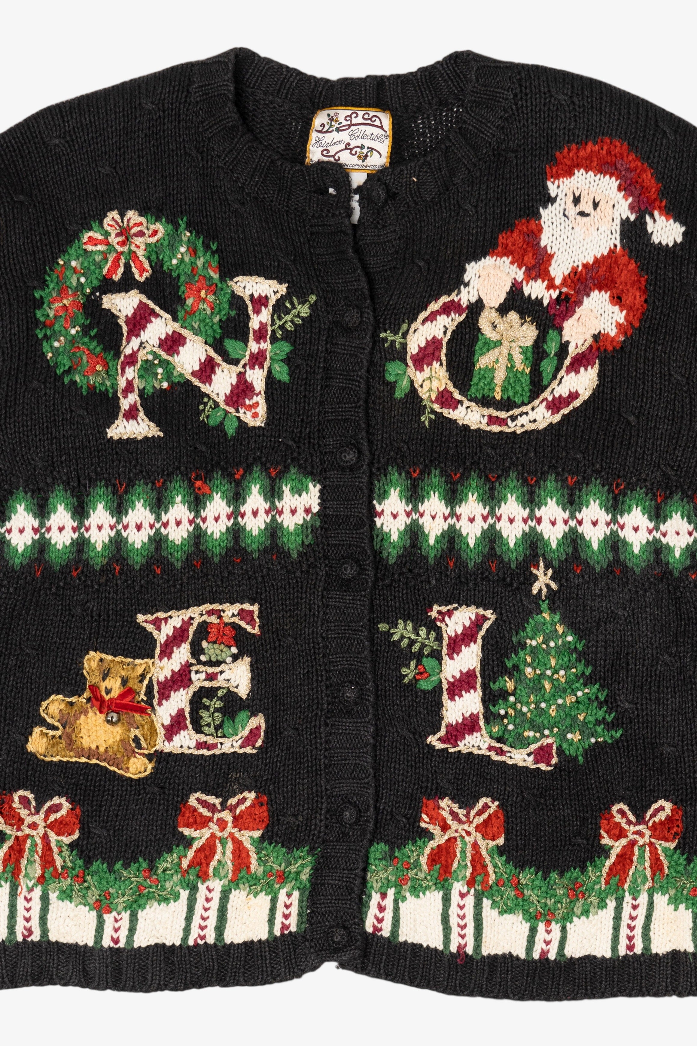 Vintage Black Heirloom Collectibles "Noel" Ugly Christmas Cardigan (1990s)