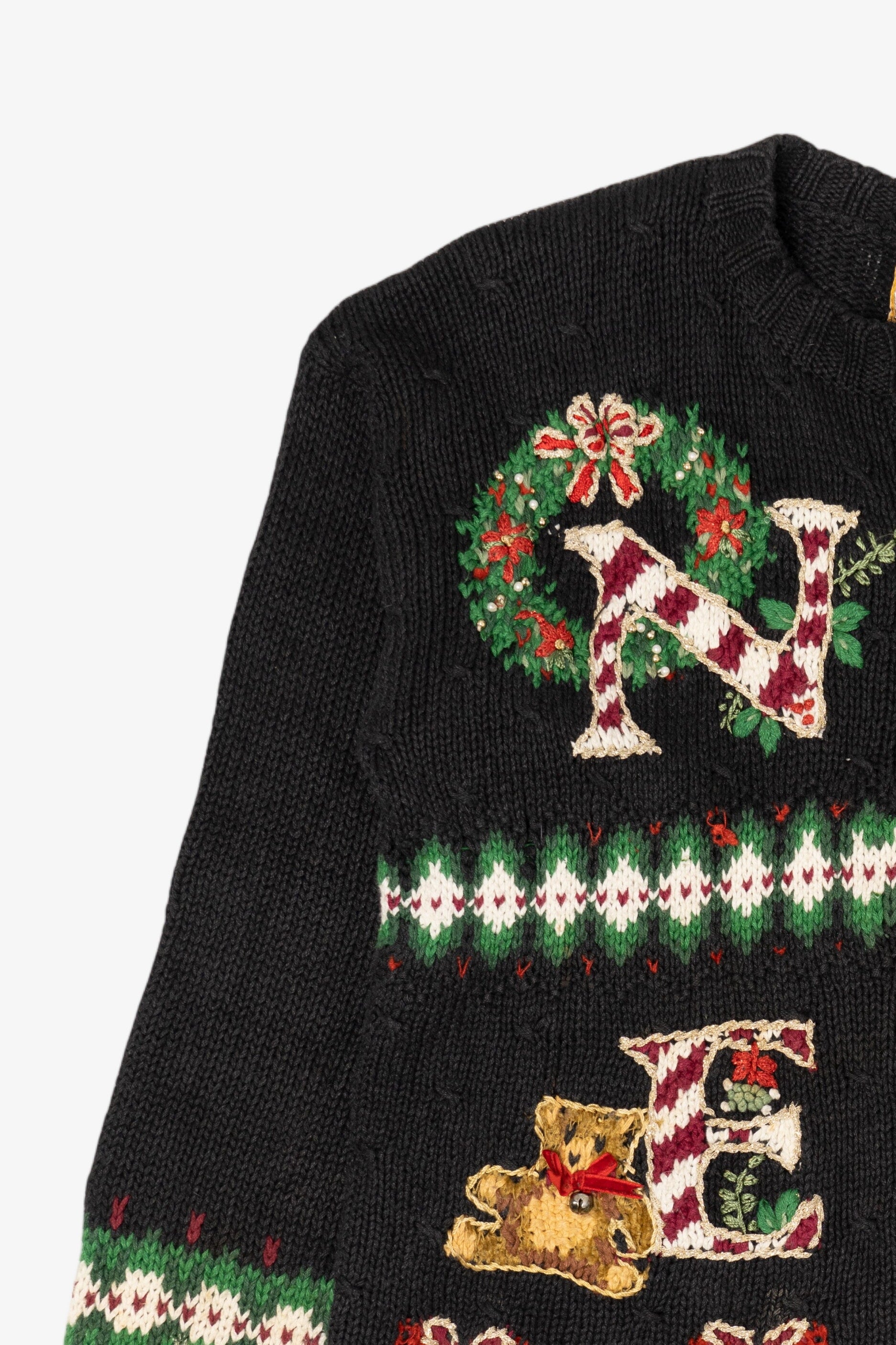 Vintage Black Heirloom Collectibles "Noel" Ugly Christmas Cardigan (1990s)