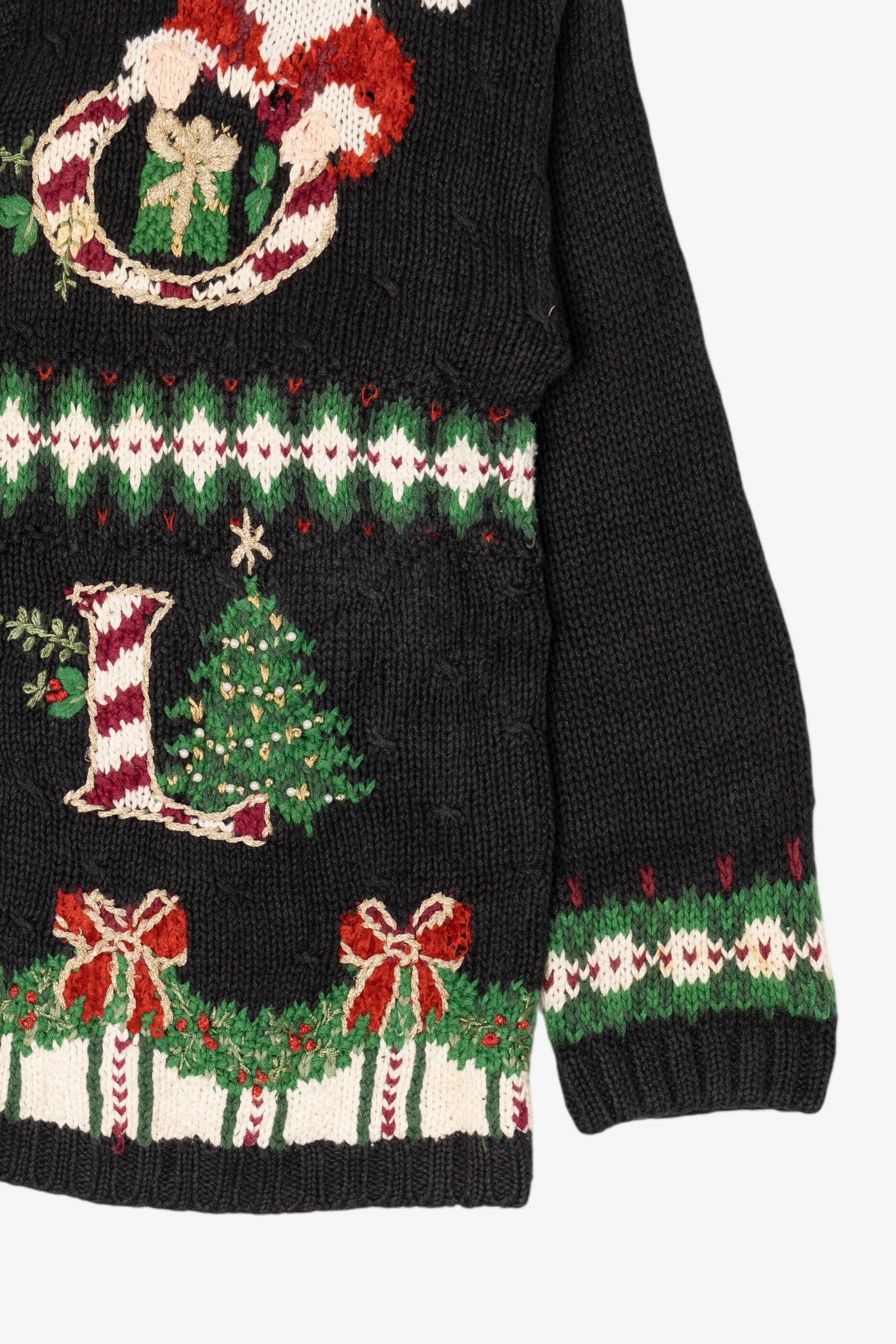 Vintage Black Heirloom Collectibles "Noel" Ugly Christmas Cardigan (1990s)