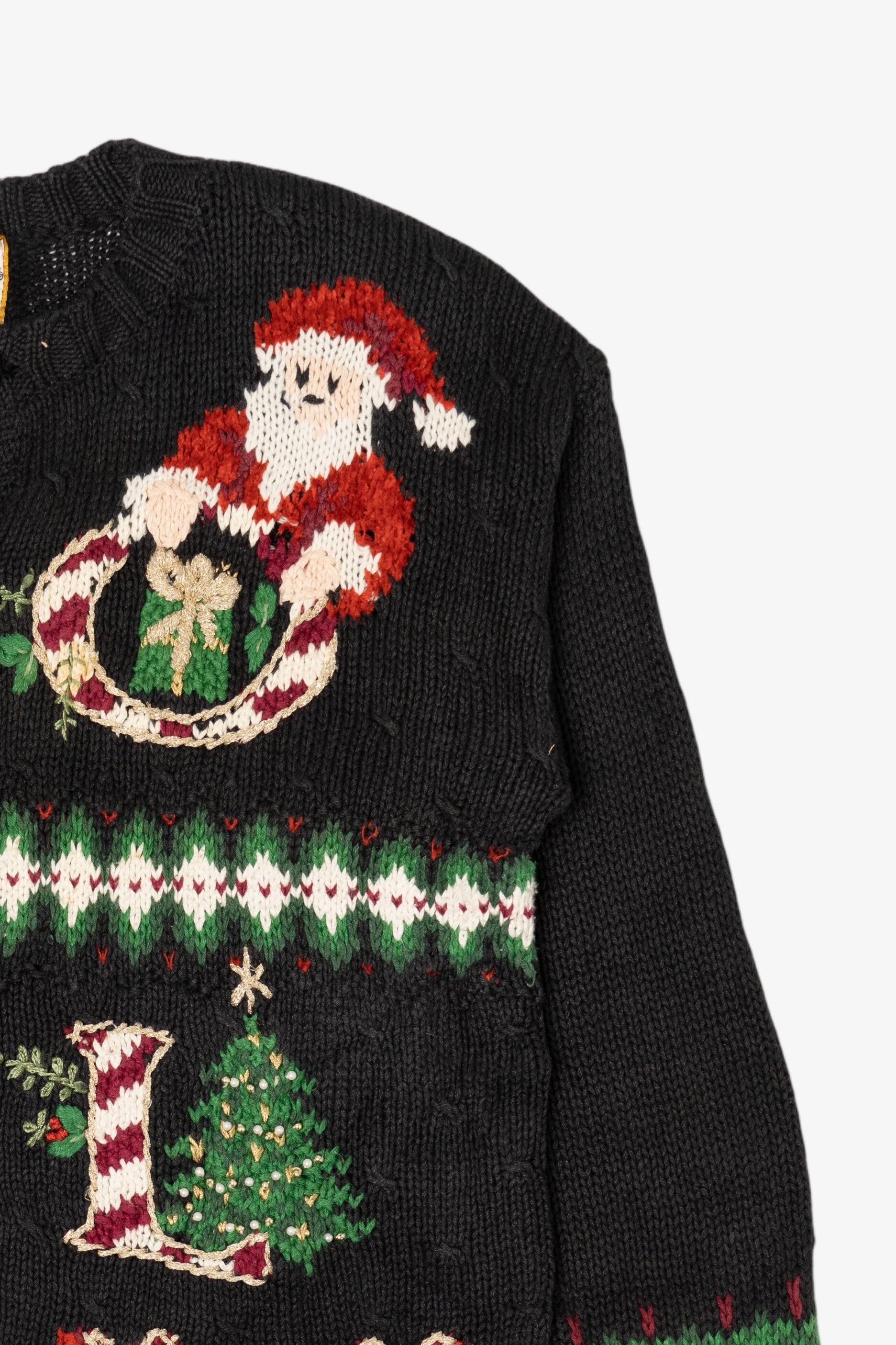 Vintage Black Heirloom Collectibles "Noel" Ugly Christmas Cardigan (1990s)