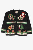 Vintage Black Heirloom Collectibles "Noel" Ugly Christmas Cardigan (1990s)