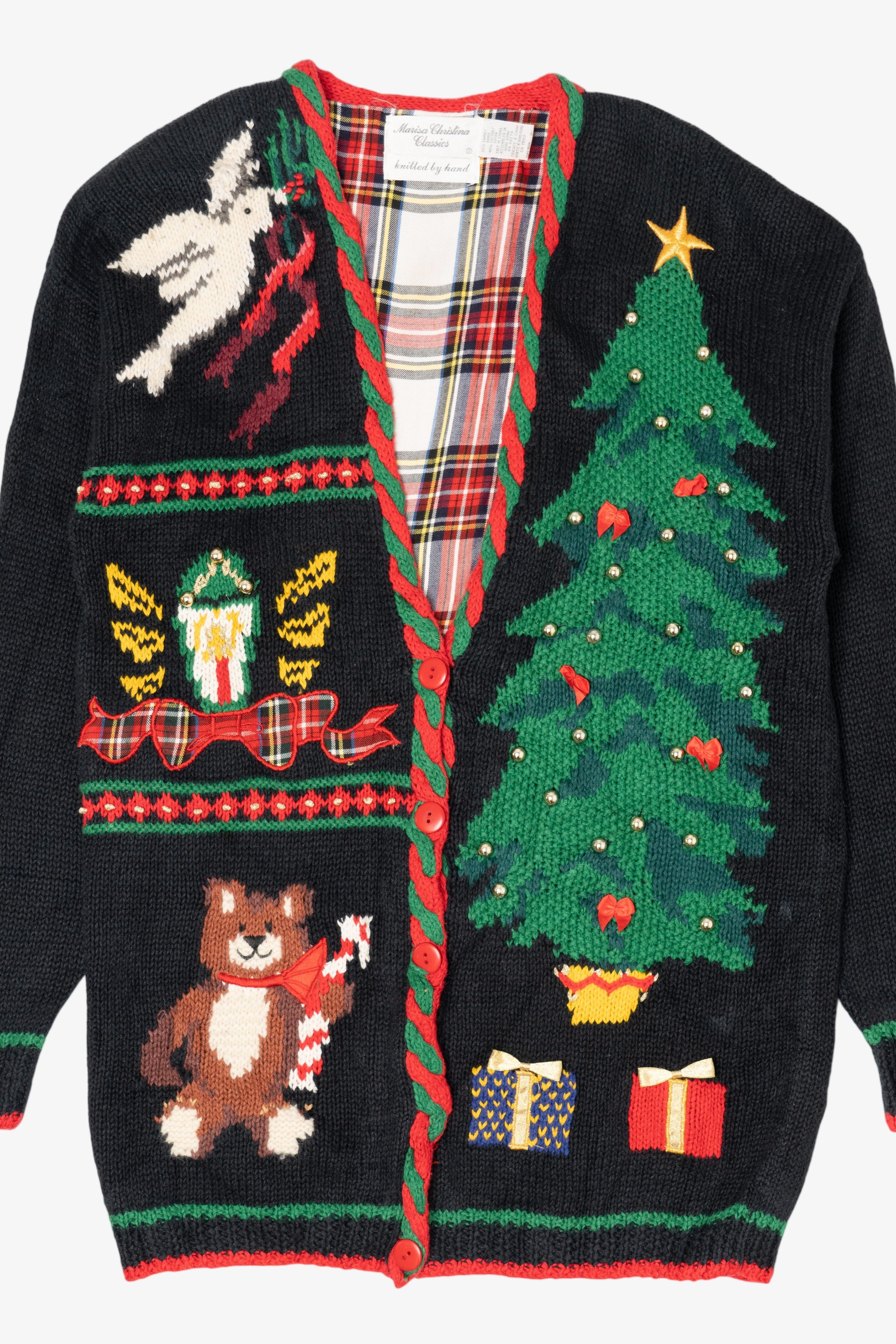 Vintage Hand Knit Black Marisa Christina Ugly Christmas Cardigan (1990s)