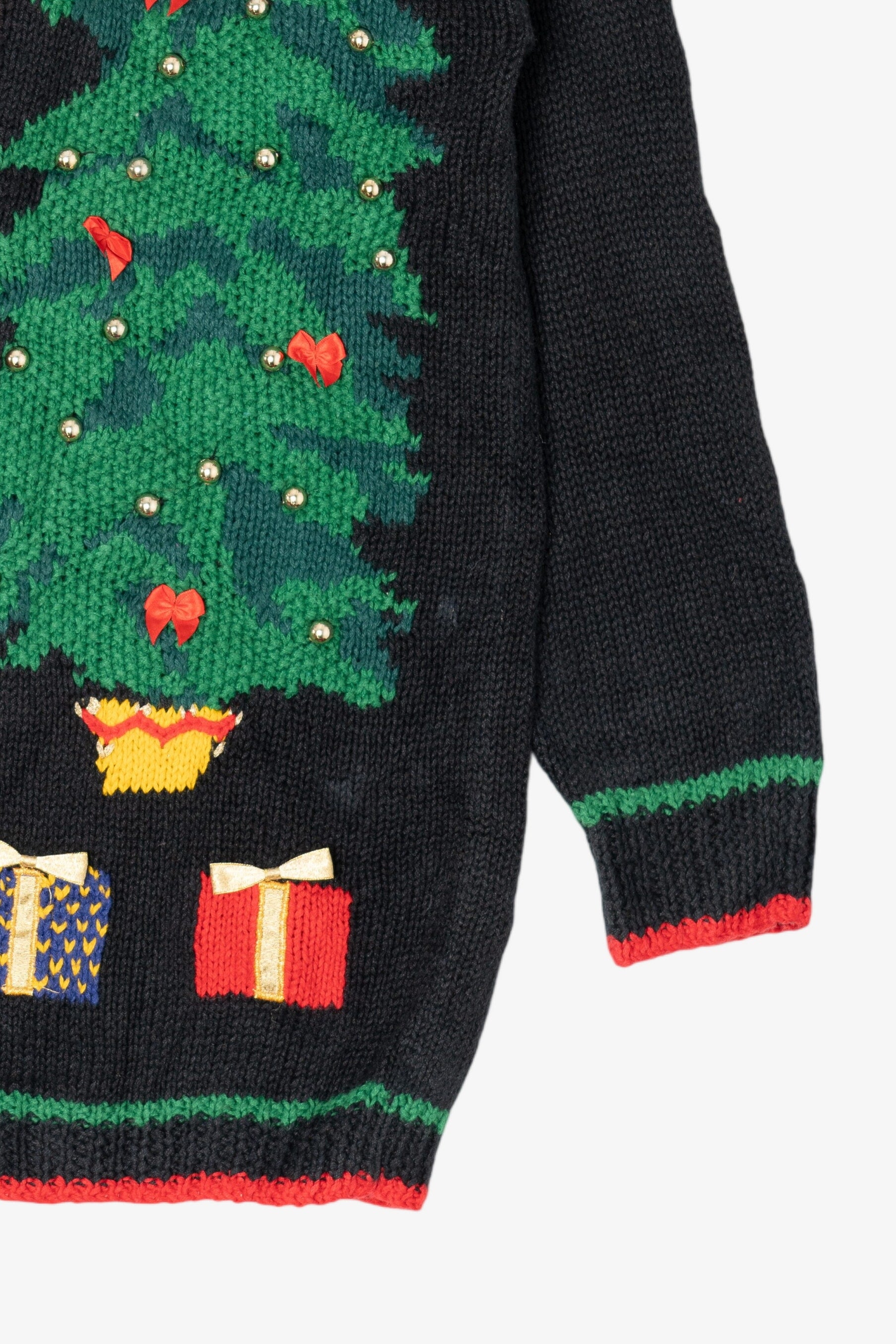 Vintage Hand Knit Black Marisa Christina Ugly Christmas Cardigan (1990s)