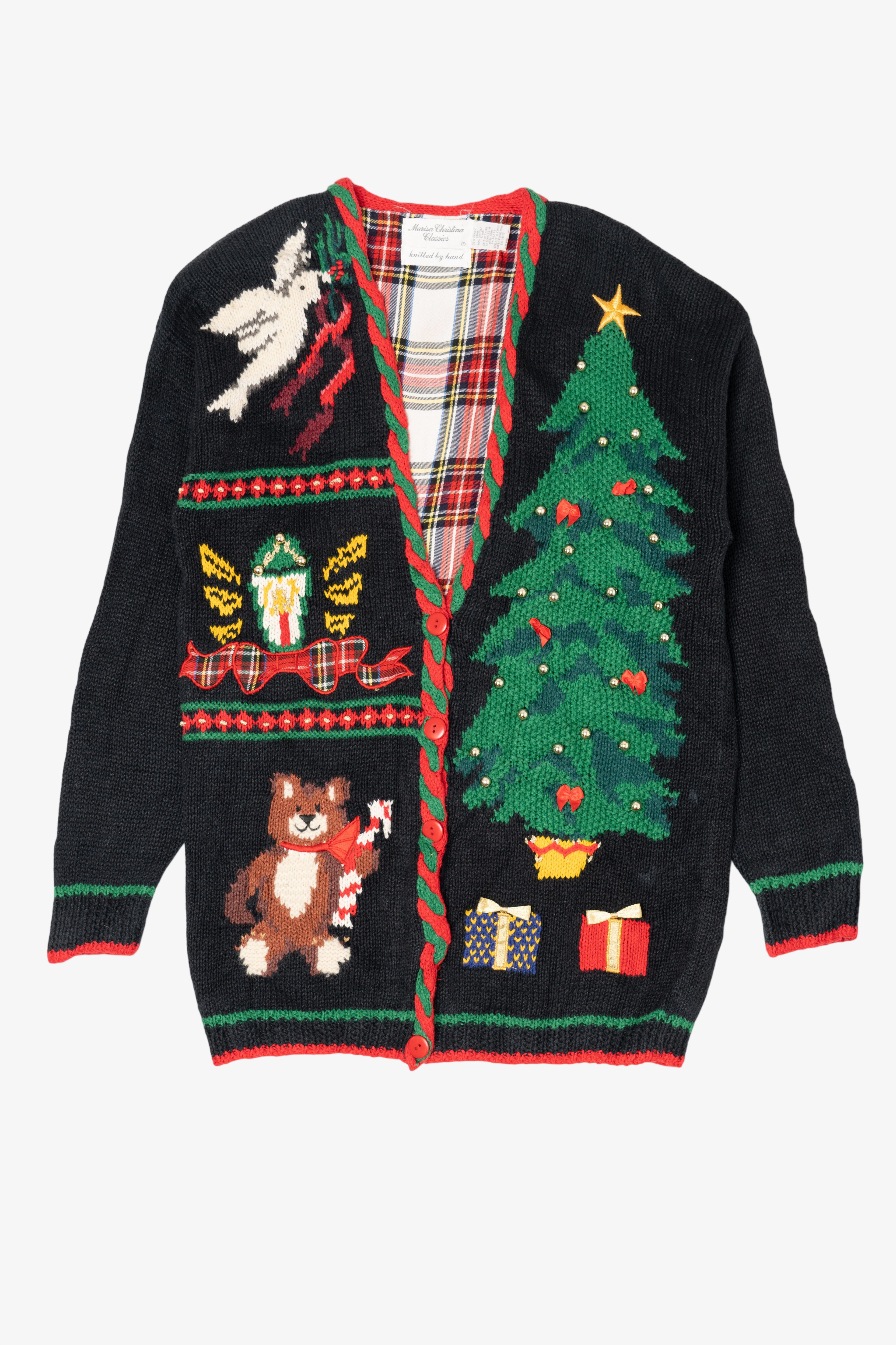Vintage Hand Knit Black Marisa Christina Ugly Christmas Cardigan (1990s)