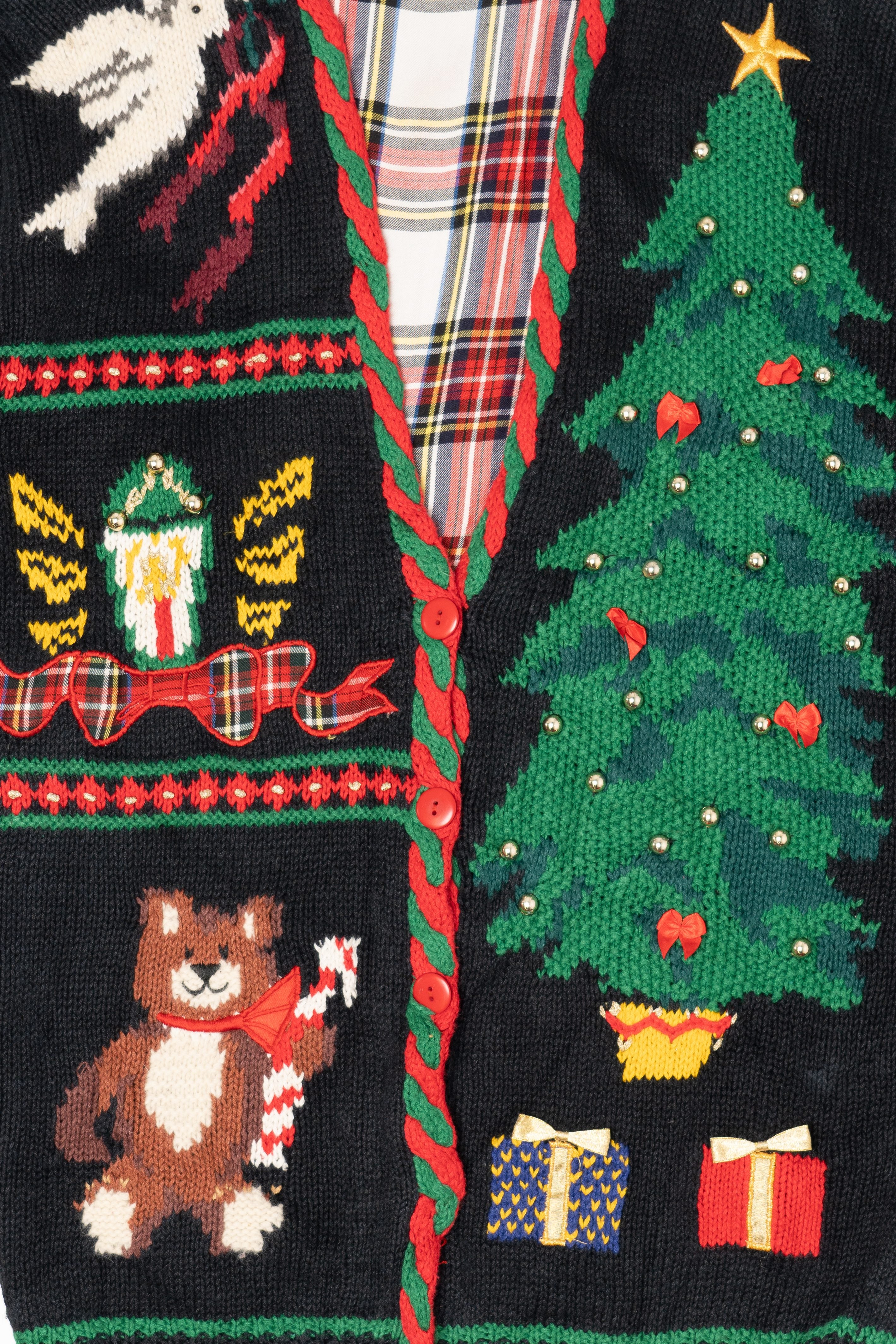 Vintage Hand Knit Black Marisa Christina Ugly Christmas Cardigan (1990s)