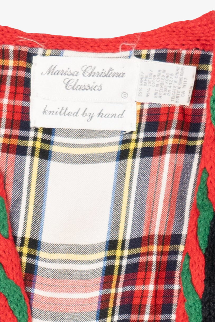 Vintage Hand Knit Black Marisa Christina Ugly Christmas Cardigan (1990s)