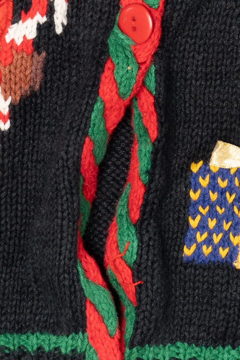 Vintage Hand Knit Black Marisa Christina Ugly Christmas Cardigan (1990s)