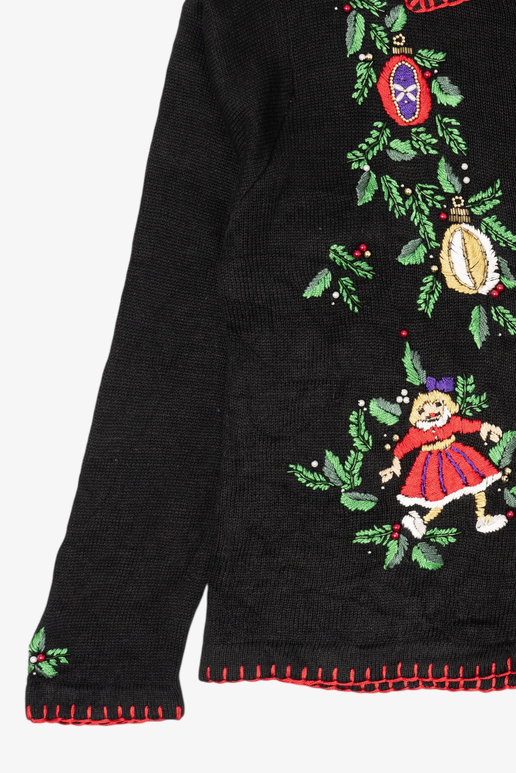 Vintage Embroidered Black B.P. Design Ugly Christmas Cardigan (1990s)