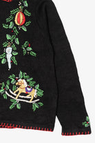Vintage Embroidered Black B.P. Design Ugly Christmas Cardigan (1990s)