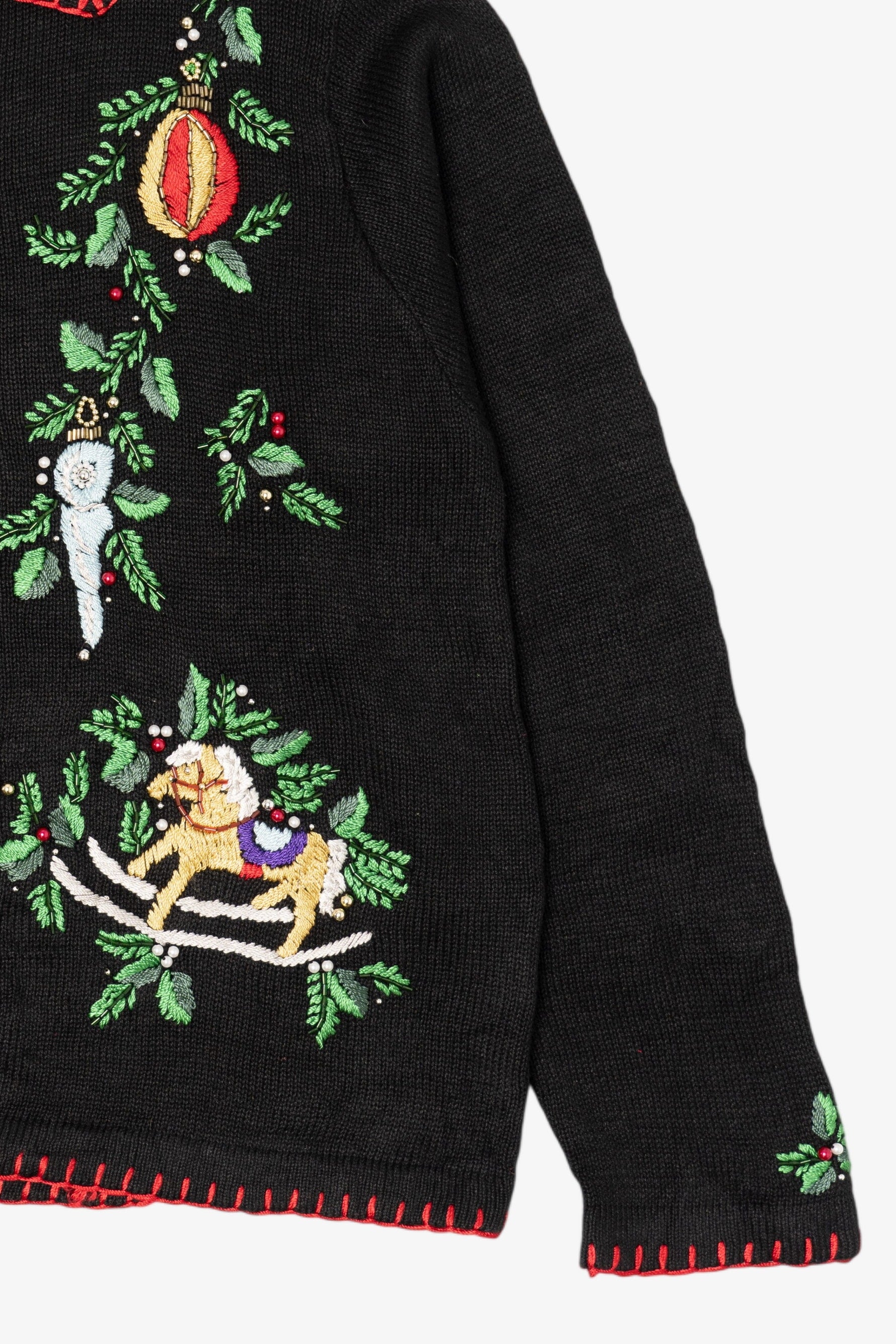 Vintage Embroidered Black B.P. Design Ugly Christmas Cardigan (1990s)