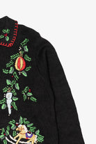 Vintage Embroidered Black B.P. Design Ugly Christmas Cardigan (1990s)