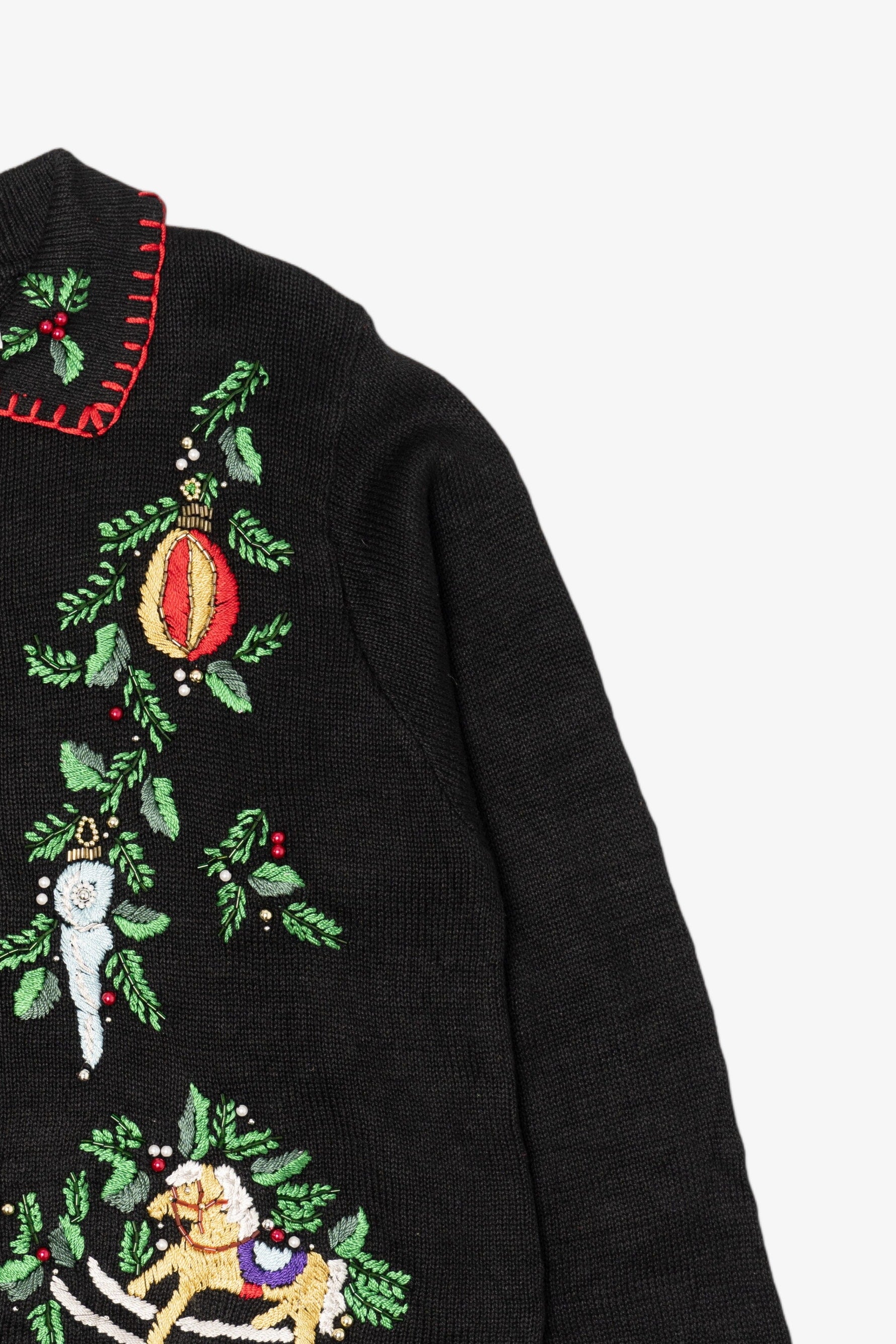 Vintage Embroidered Black B.P. Design Ugly Christmas Cardigan (1990s)