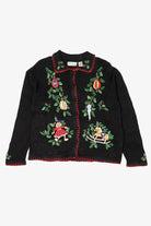 Vintage Embroidered Black B.P. Design Ugly Christmas Cardigan (1990s)