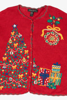 Vintage Red Work in Progress Tree Ugly Christmas Cardigan (2000s)