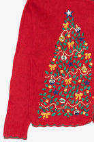 Vintage Red Work in Progress Tree Ugly Christmas Cardigan (2000s)