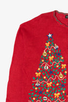 Vintage Red Work in Progress Tree Ugly Christmas Cardigan (2000s)