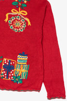 Vintage Red Work in Progress Tree Ugly Christmas Cardigan (2000s)