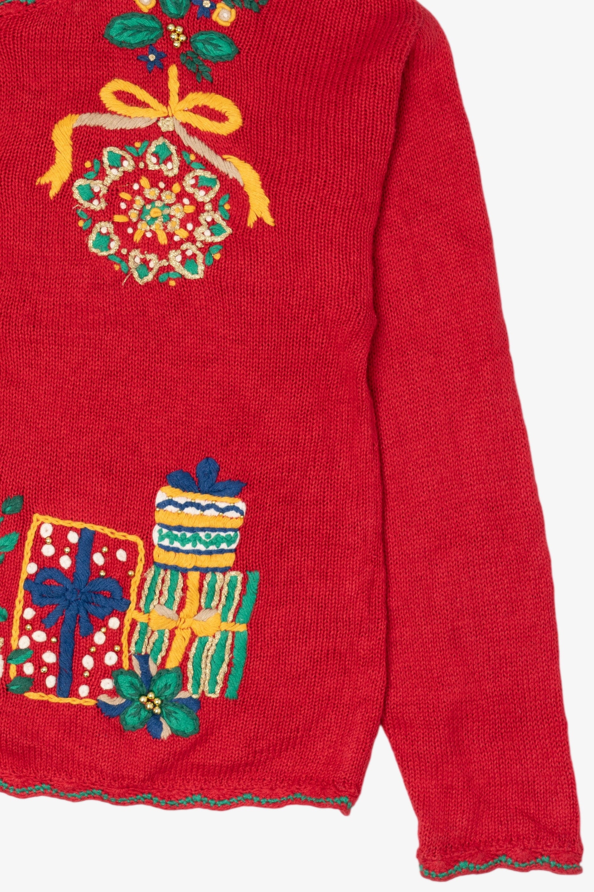 Vintage Red Work in Progress Tree Ugly Christmas Cardigan (2000s)