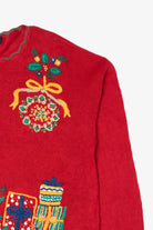 Vintage Red Work in Progress Tree Ugly Christmas Cardigan (2000s)