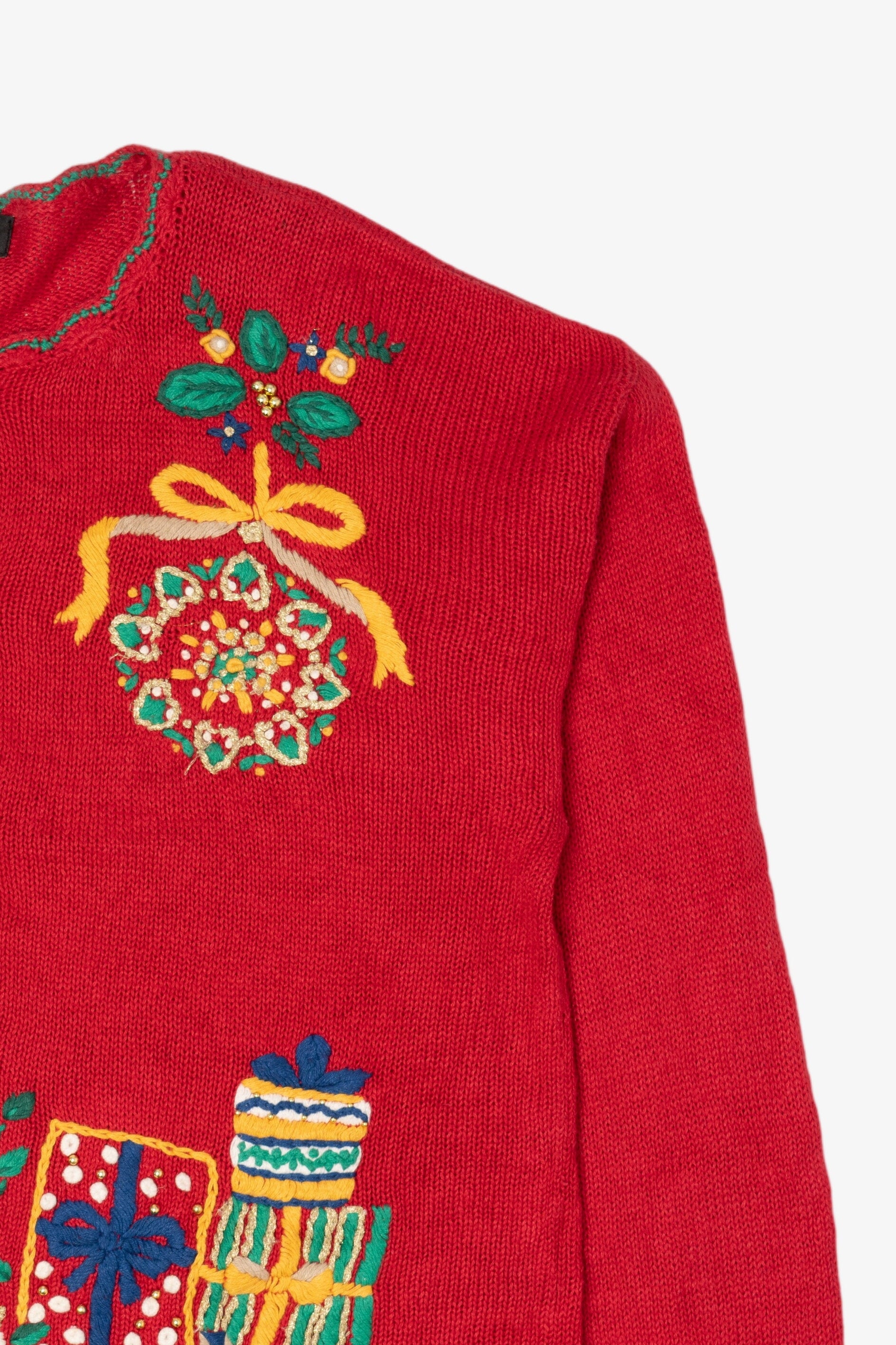 Vintage Red Work in Progress Tree Ugly Christmas Cardigan (2000s)