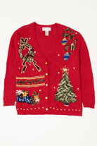 Vintage Red Petite Sophisticate Ugly Christmas Cardigan (1990s)