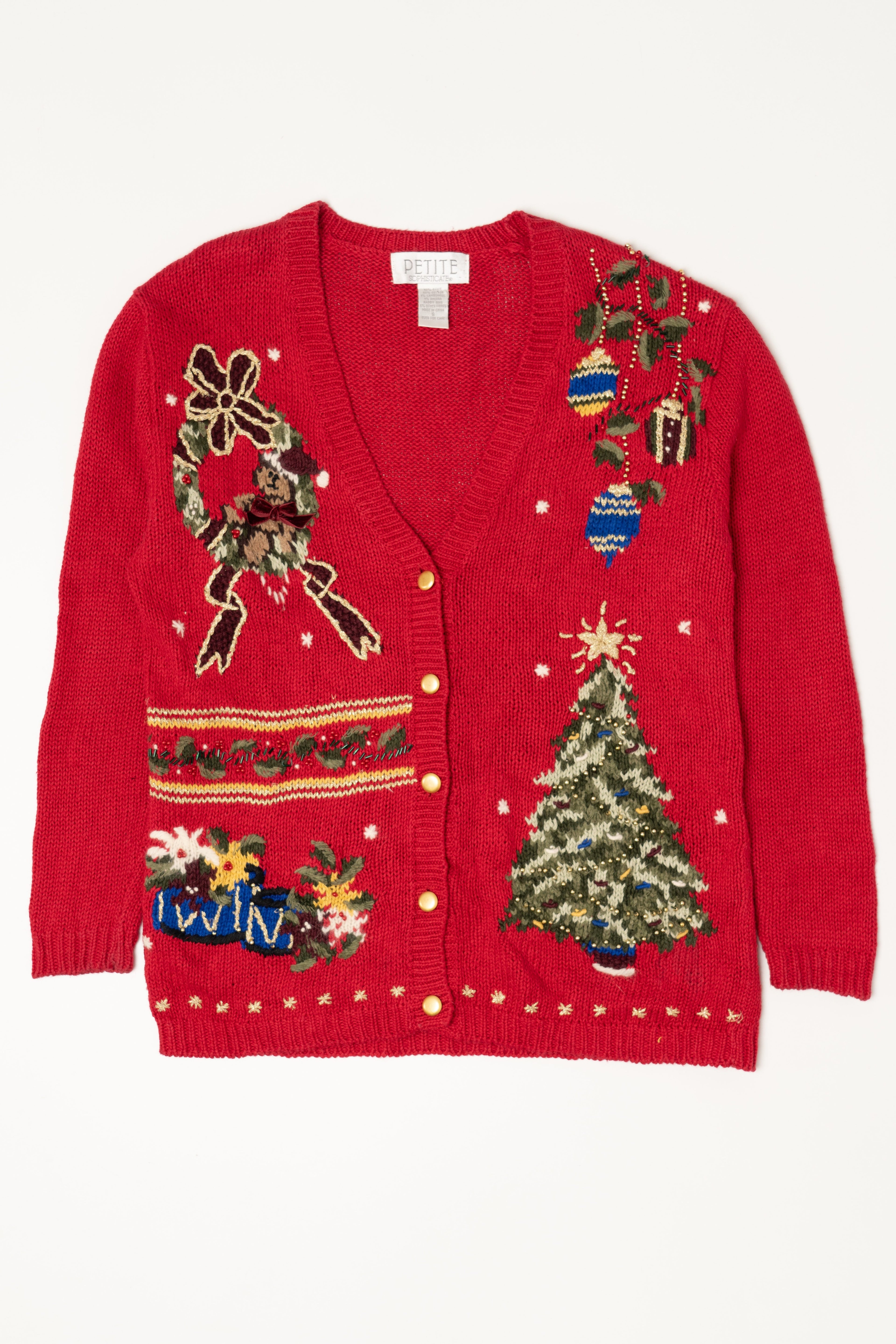Vintage Red Petite Sophisticate Ugly Christmas Cardigan (1990s)