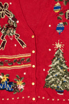 Vintage Red Petite Sophisticate Ugly Christmas Cardigan (1990s)