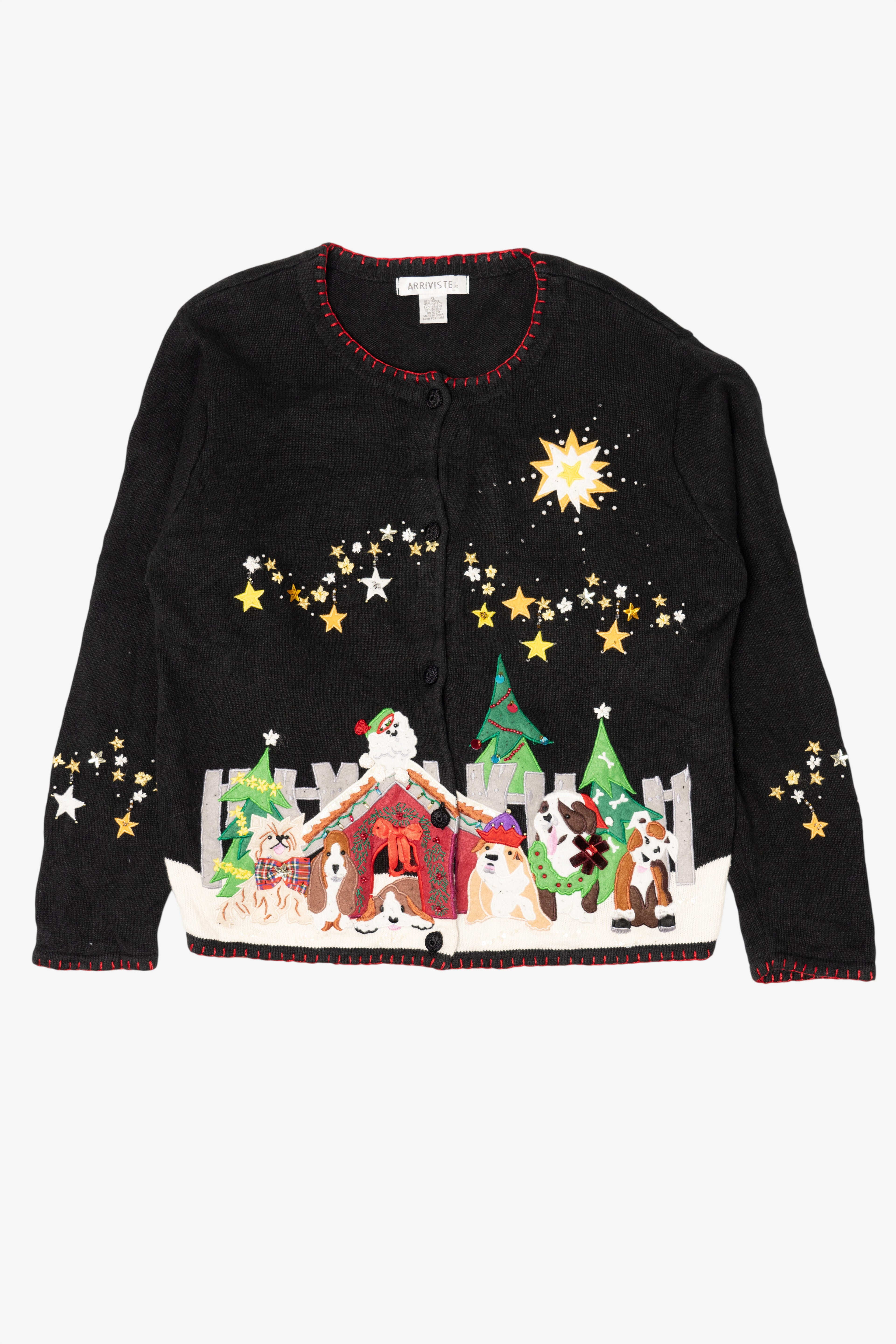 Vintage Black Arriviste Dogs Ugly Christmas Cardigan (1990s)