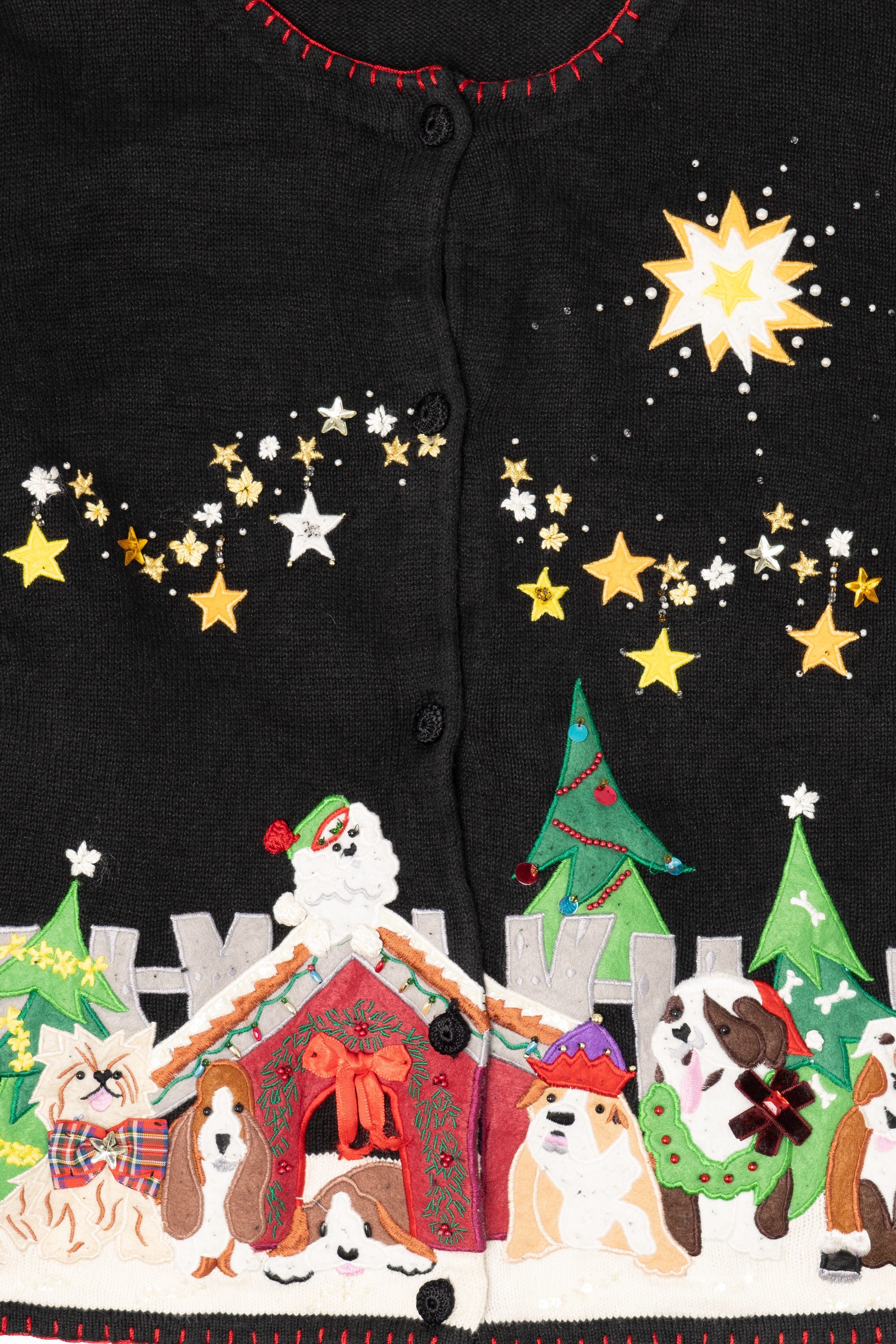Vintage Black Arriviste Dogs Ugly Christmas Cardigan (1990s)