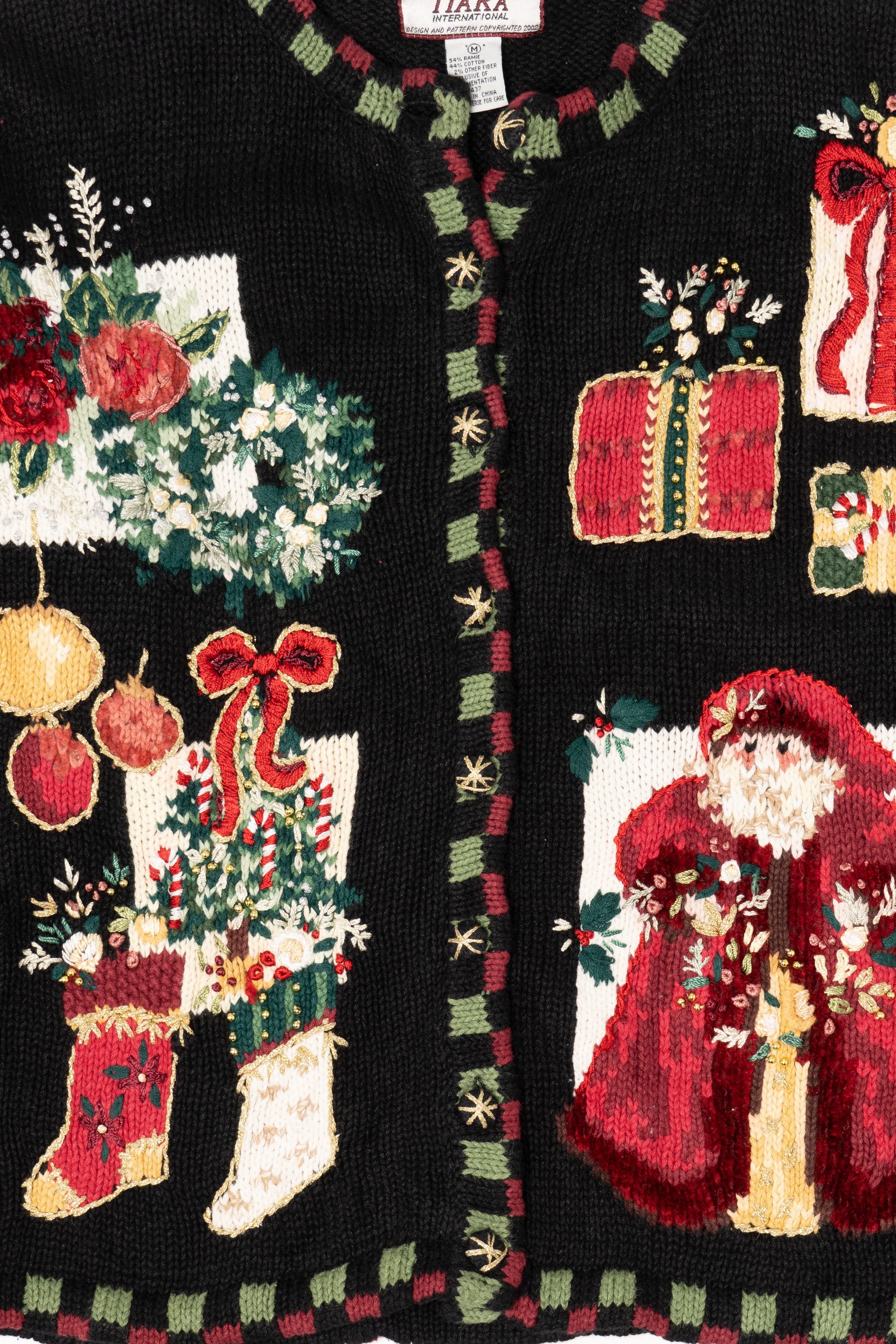Vintage Black Tiara International Santa Ugly Christmas Cardigan (2000s)